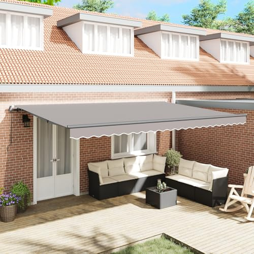 IKAYAA Toldos Retráctil 500 x 300 cm, Toldo Enrollable Aluminio y Poliéster, Toldo Articulado Retractil con Brazo, Toldo Retráctil Exterior para Balcón y Veranda Gris Claro