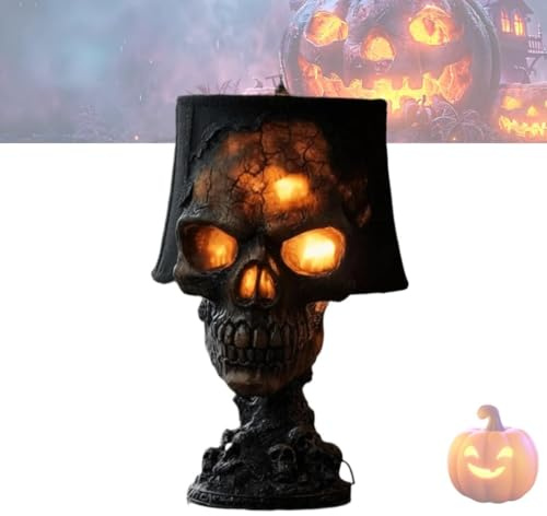 Lava Stone Skull Lamp, Handcrafted Volcanic Rock Night Light with Spooky Glow, Halloween Decor for Home, Party & Garden, Creates Mysterious Atmosphere