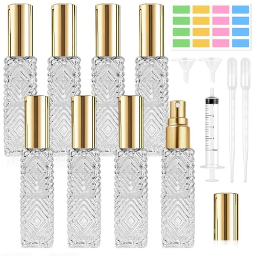 DONQL 8Pcs Travel Perfume Atomiser Refillable,13ml Glass Spray Bottle