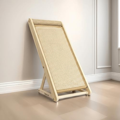 Pudigloy Cat Scratching Pad with 100% Sisal, Stable Triangle Design, 2-Step No-Tool Assembly, 22 Wooden Ramp to Protect Furniture & Sofa, Natural Incline Board for Indoor Cats (Brown)