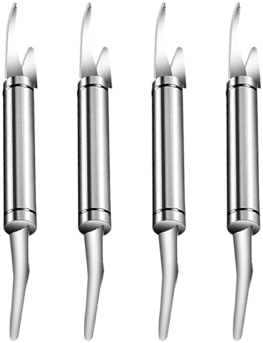 TOYZFRIENDY Lot de 4 éplucheurs professionnels en acier inoxydable pour crevettes et détestum - Outil multifonction pour nettoyer rapidement les crevettes et les poissons