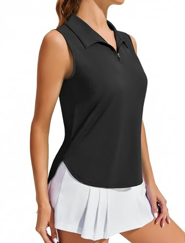 PINSPARK Polo Senza Maniche da Donna, Canotta Sportiva, Protezione UV UPF 50+, Maglietta Estiva Traspirante, Maglietta da Golf/Tennis, Top Sportivo da Palestra ad Asciugatura Rapida con Cerniera