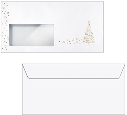 SIGEL DU084 Briefumschläge Weihnachten Golden Tree, gummiert, Fensterstanzung, Goldprägung, DIN lang, 50 Stück, ohne Fenster