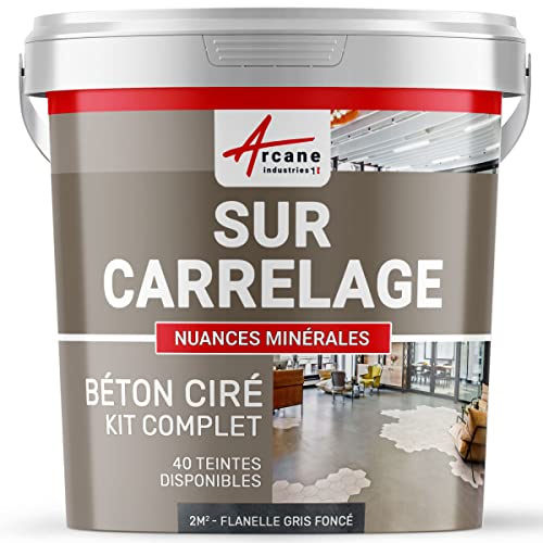Béton ciré sur carrelage, cuisine, salle de bain, mural, sol, plan de travail, revêtement décoratif douche en kit - 2 m² (en 2 couches) Flanelle Gris Foncé - ARCANE INDUSTRIES