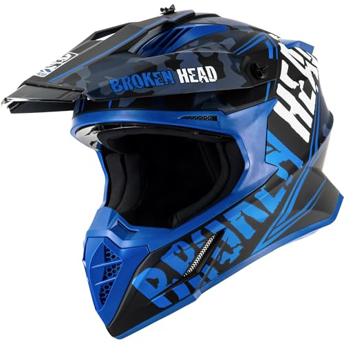Broken Head Squadron Rebelution Camouflage Blau - Leichter MX-Helm für Supermoto, Motocross & Quad mit DD- & Ratschenverschluss, für Motorradfahrer, Designed in Germany XL (59-60 cm)