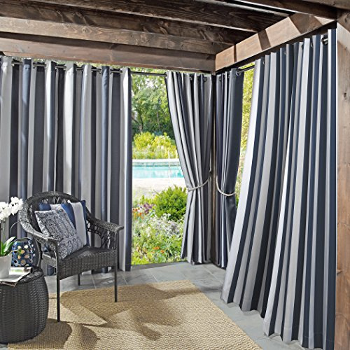 Sun Zero Valencia Cabana Stripe - Juego de 2 Paneles de Cortinas con Ojales para Interiores y Exteriores, protección UV, eficiencia energética, 54 x 108 Pulgadas, índigo