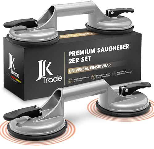 JK Trade® Lot de 2 ventouses avec poignée de transport | Lève-vide antidérapant avec poignée de maintien jusqu'à 120 kg | Outil de levage à ventouse comme aide au transport pour vitres, carreaux,