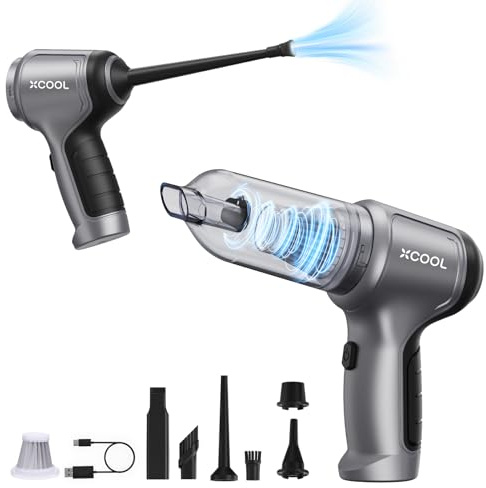 XCOOL Car Vacuum and Blower, 12000PA Handheld Vacuum Corless, 0.8lb Ultra-Light, 4-in-1 Rechargeable Small Vacuum Cleaner Potable for Car, Home, PC, Desktop, Pet Hair and Electronics