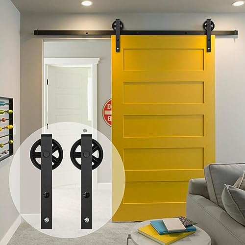 Eulenke - Kit completo de herrajes para puertas correderas - Sistema para puertas de madera y batientes - 200 cm Negro - Gran riel de guía