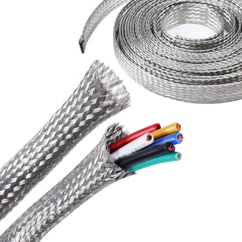 FOURUB Tinned Copper Braided Sleeves for Cover Wire,Expandable Mesh Braided Wires Grounding Straps Shielding Audio Cables(1/4-16FT)