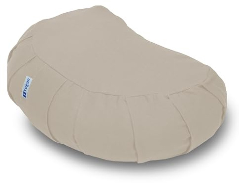 Yogan Cuscino da yoga a mezzaluna, per meditazione, imbottitura naturale con gusci di grano saraceno, rivestimento esterno (rimovibile e lavabile), realizzato in 100% cotone biologico (bianco avorio)