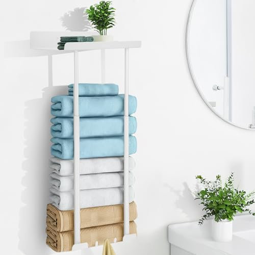 Portasciugamani, Portasciugamani Estensibile Senza Foratura 38-75CM Portasciugamani Bagno Portasciugamani Autoadesivo per Ospiti con Ganci Portasciugamani da Bagno per Cucina Doccia a Parete Bianco