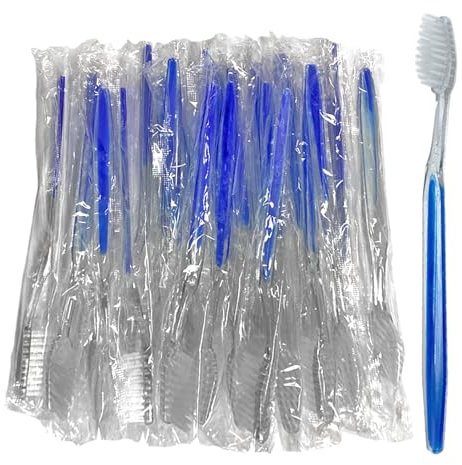UILYNIU 24 Pieces Blue Handle Toothbrushes Individually Wrapped, Disposable Hotel Toothrush Multipack Toothrush for Travel, Bulk Soft Bristle Tooth Brush Manual for Hotel Camping Business Trip (24)