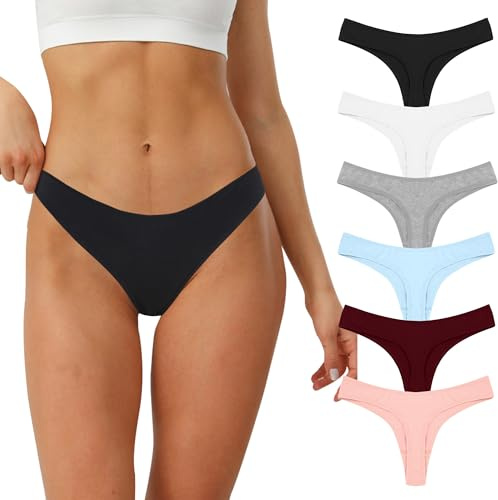 Lakpoau Tanga Coton Femmes Lot de 6 String Tangas Femme S-XL | Culotte Strings Slip Sport Women Thongs Femmes Sous-vêtements,Invisible Slip Taille Basse Confortable Women Panties