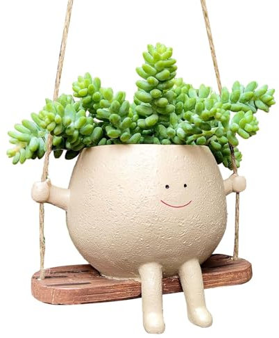 Generisch Vaso da fiori sospeso, con altalena e faccina sorridente, grazioso vaso per fiori da appendere, per piante grasse, fioriera con superficie oscillante