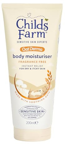 Childs Farm OatDerma Body Moisturiser, Fragrance Free, Soothing Hydration, Sensitive Skin, Emollient, Baby, Kids, 200ml