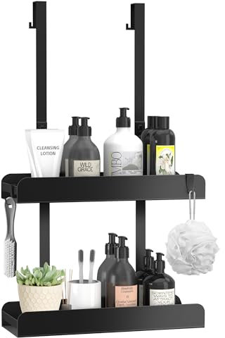 MEIJO Duschablage Zum Hängen Duschregal Ohne Bohren Schwarz Duschkorb Badezimmer Organizer Shampoo Halterung Dusche Duschregal Zum Hängen Mit 4 Haken Für Rahmenlos Glastür Badezimmer Küche