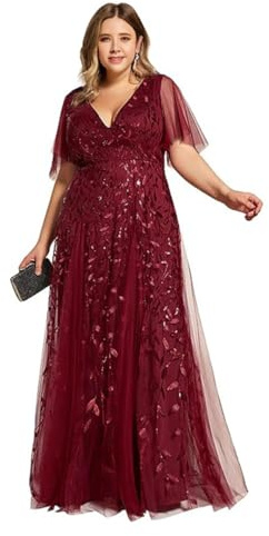 Vestido para madre de la novia, vestido de lentejuelas para mujer, elegante, bordado de lentejuelas, vestido de noche de sirena, vestido de tul, granate, 44