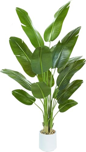 TXABL Bird of Paradise Artificial Tree 7ft Tall Faux Plant, Fake Banana Leaf Plant Indoor, Faux Palm Tree Faux Floor Plants Tropical Tree in Pot, Present for Friend Housewarming Decor