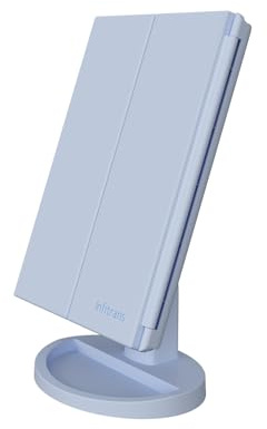 Infitrans 3-dubbel upplyst sminkspegel, 1X/2X/3X förstoring, 21 LED-lampor, upplyst bordsspegel med pekskärm, 180 graders justerbar rotation, kosmetikspegel för resor