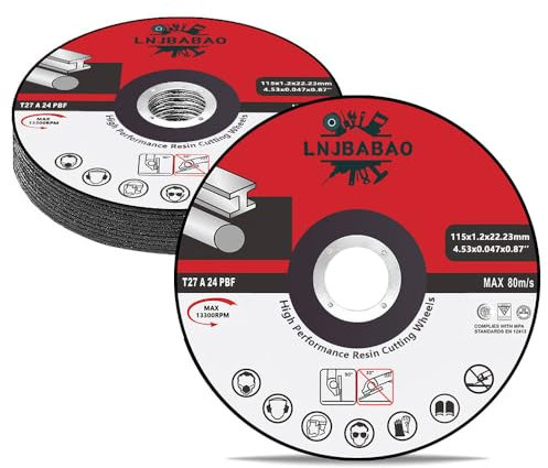 LNJBABAO Professional Abrasive Discs 12 Pack 115mm Premium Metal Cutting Discs-High Performance, Durable and Precise Angle Grinder Discs Compatible with Steel, Iron & Metals