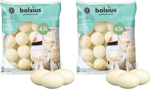 Bolsius - Candele Galleggianti - Colore Avorio - 20 Pezzi - Cera Inodore- Durata: fino a 4,5 ore a candela - Candele Decoritive - Occasioni Speciali (Confezione da 2)