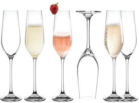 Tefrine 6 PCS Champagne Flutes Crystal Prosecco Glasses Pair, Transparent Champagne Flutes for Celebrations and Special Occasions