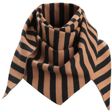 Ufgin Knit Stripe Triangle Scarf for Women Y2k Head Scarf Warm Crochet Hair Bandana Winter Triangle Shawl（Black + Brown