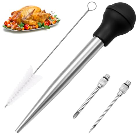 1 Pcs Turkey Baster Large, Baster Pipette, with Cleaning Brush and 2 Marinade Needles, Cooking Turkey Long Turkey Baster for Oiling and Marinating Turkey Beef Pork Fish,Black