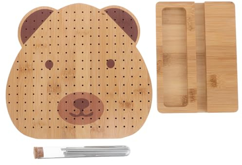 DOITOOL Tablero de Bloqueo de Crochet de Madera 23x21 Cm Diseño Oso, con Múltiples Orificios para Manualidades, Herramienta para Tejer y Formar Piezas de Crochet, Tabla de Bloqueo
