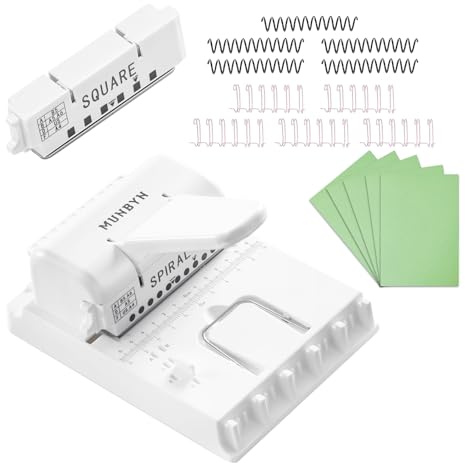 MUNBYN Binding Machine, Interchangeable Punch Heads, 70g A4 Paper, White | A4/A5/B5 Binder Machine for Planners, DIY Diaries, Scrapbooks and Notebooks; For Book Binding Projects