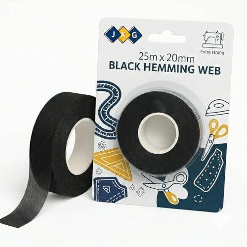 JKG® BLACK IRON-ON HEMMING WEB TAPE 25m x 2cm -Extra Strong No-Sew Fabric Fuse for Clothing Repairs, Ironing, Bonding & Patching | Ideal for Trousers School Badges, Curtains & Alterations - NO SEWING