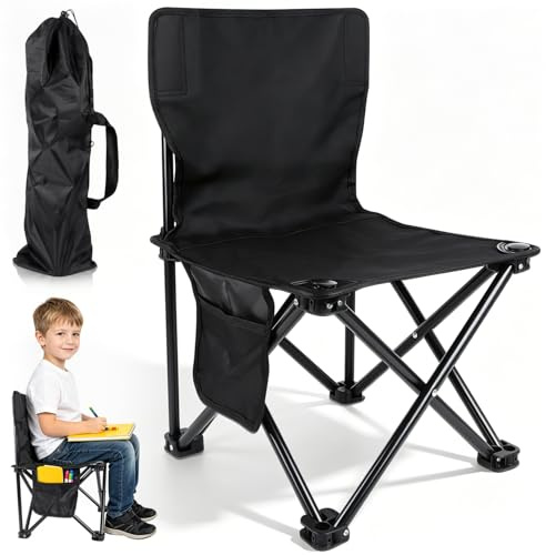 Campingstolar, vikbar, campingstol, hopfällbar pall, fotpall utomhus, campingstol, fiskarstol med bärväska för camping, trädgårdsarbete, fiske, vandring, jakt (svart)