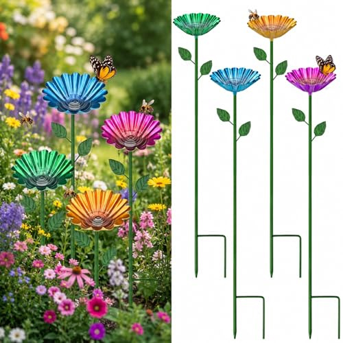 Abbeveratoio per Uccelli, Mangiatoia per Uccelli da Esterno su Picchetto, Acqua per Uccellini, Api e Farfalle, Decorazioni Giardino per Esterno Accessori Giardino (4 Pezzi) (A)