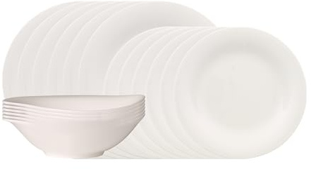 like. by Villeroy & Boch - Essential White Dinner Set 18-Piece White, Dishwasher Safe, Microwave Safe, Crockery Set for 6 People, Cereal Bowls, Dinner Plates, Dessert Plates, Premium Porcelain