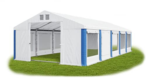 Das Company Partyzelt 5x10m Lagerzelt Universalzelt Moskitonetz Zelt wasserdicht weiß-blau mit Bodenrahmen 560g/m² PVC Plane wasserdicht Solide Festzelt Gartenzelt Summer Floor ISDM