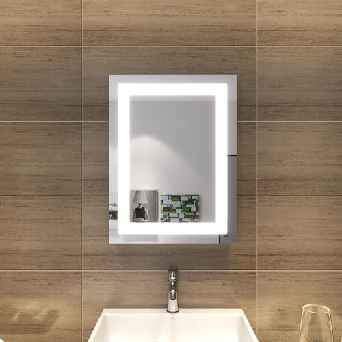 SONNI LED-badrumsspegel med belysning 60 x 50 cm badrumsspegel ljusspegel badrum kall vit väggströmbrytare sminkspegel med ljus IP44 vattentät