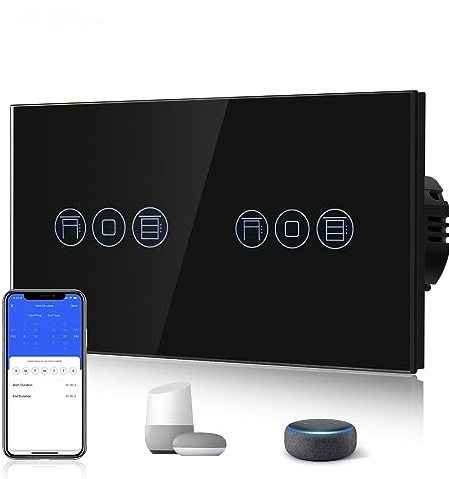 BSEED Rollladenschalter, intelligent, WLAN, Rollladen, kompatibel mit Alexa Google Home, für Sprachsteuerung, Glas, 157 mm, Schwarz
