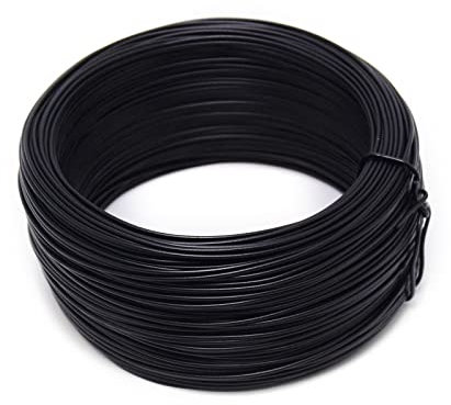 Spritewelry Lot de 3 rouleaux de fil de jardin en métal recouvert de plastique rond noir - Accessoires de clôture - Câble enroulable en maille - 80 à 100 m