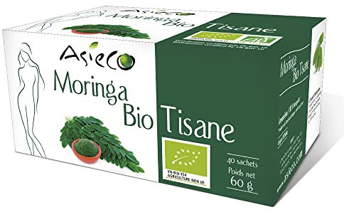 Tisane Moringa Bio Boîte de 40 Sachets de 1,5g - 100% Moringa Bio - Produit de Qualité Issu de l'Agriculture Biologique - Asieco