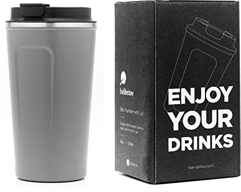 BALIBETOV 510ml Tazza Termica, Tazza da Viaggio per Caffe, Beuta da Vuoto in Acciaio Inossidabile, Tazza Termica da Viaggio con Coperchio a Prova di Perdite, Adatta a Caffe e Altre Bevande (Grigio)