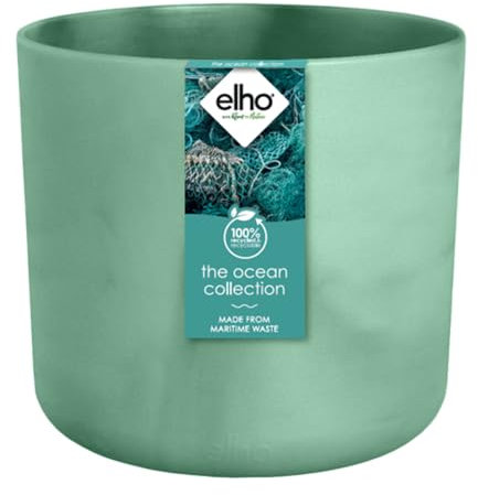 Elho The Ocean Collection Round 14cm - Maceteros Decorativos Interior - Fabricada con residuos del mar - Material 100% reciclable - Verde/Verde Pacífico