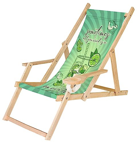 Ferocity Holz-Liegestuhl Klappbar Klappliegestuhl mit Armlehne und Getränkehalter Strandstuhl Motiv Bedrucken Sometimes Mojito [119]