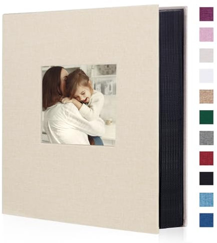 Miaikoe Photo Album 6x4 400 Pockets Slip in Large Capacity Album for Family Wedding Anniversary Linen Album Book Holds 400 Vertical 10x15cm Photos(400 Pockets, Beige)