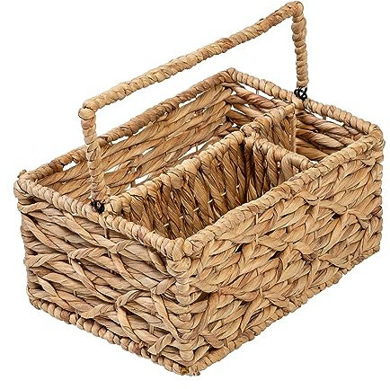 Honey-Can-Do - Cesta de mimbre multiusos de 3 compartimentos con asa, natural mediana, STO-09844