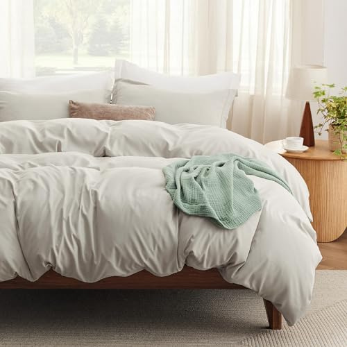Bedsure Prewashed Duvet Cover Queen with Fitted Sheet, 4-Piece Set, Linen