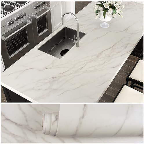 VEELIKE Light Grey Marble Wallpaper Matte White Grey Marble Vinyl Wrap for Kitchen Worktop Thicken Sticky Back Plastic Marble Contact Paper Self Adhesive Bathroom Wallpaper Waterproof Table 40cm×300cm