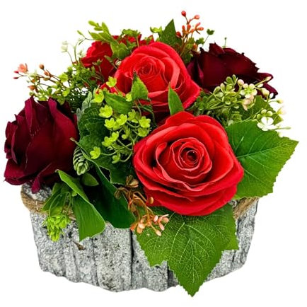 B4y Home dESING Kunstblumen Friedhofsgesteck Grabschmuck mit Rosen im Herz Topf | 17x25cm wie echt stimmungsvoll & robust - für Urnengrab Gedenkort Grabstätte | Innen & Außenbereich