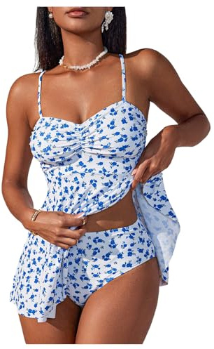 Verdusa Women's 2 Piece Floral Tankini Swimsuits Tummy Control Swim Dress with High Waisted Bikini Bottoms Multicolor Small