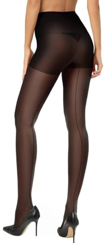 CozyWow Klassiska baksöm genomskinliga tights för kvinnor, 20D retro strumpbyxor vintage stil, förstärkt baksöm strumpor strumpbyxor